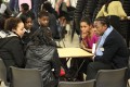 Serge Betson and Ebony Rainford-Brent talk to pupils at Sedgehill School