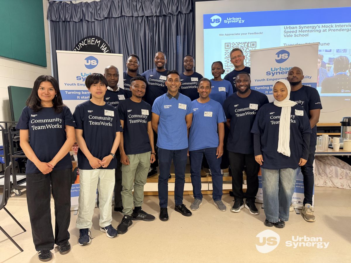 Goldman Sachs Community Team Works with Urban Synergy delivering mock interviews and speed mentoring to students.